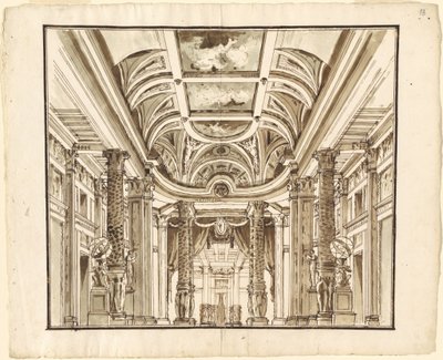 Fantasy of a Great Hall med Basketweave-kolonner av Pietro Gonzaga