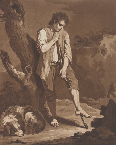 The Shepherds Rest, en ung man som vilar på en pinne medan hans hund ligger vid hans fötter..., ca. 1757-1804. av Pietro Jacopo Palmieri