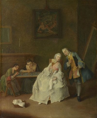 En dam som tar emot en kavaljer, 1747-1755 av Pietro Longhi