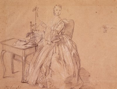 En kvinna som snurrar (krita och vit krita på papper) av Pietro Longhi