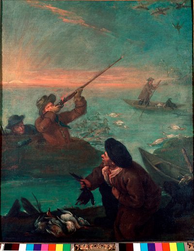Ankajakt i lagunen Målning av Pietro Longhi (1702-1785) 1765-1770 sön 61x49,5 cm Venedig Pinacoteca Querini-Stampalia av Pietro Longhi