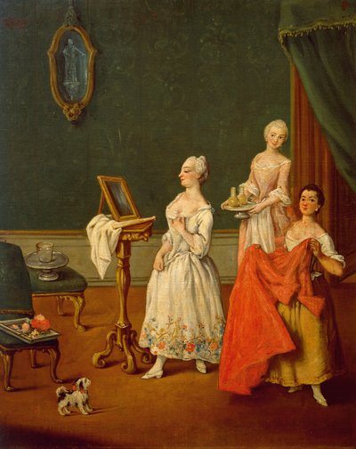 Lady At Her Toilette av Pietro Longhi (1701-1785), olja på duk, 61x50 cm av Pietro Longhi