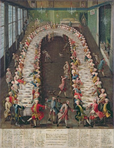 Banketten i Casa Nani, ges för att hedra deras gäst, Clemente Augusto, kurfurst ärkebiskop av Köln, den 9 september 1755 av Pietro Longhi