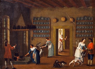 The Kitchen in the Villa, från School of Pietro Longhi av Pietro Longhi