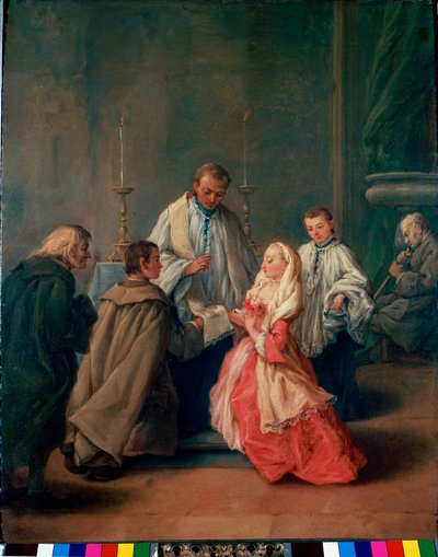 Sakramenten: "" Bröllopsceremoni "" Målning av Pietro Longhi (Pietro Falca) (1702-1785) 1755 ca. Sön 62x50 cm Venedig, Querini-Stampalia Bildgalleri av Pietro Longhi