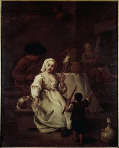 The Spinner - Målning av Pietro Longhi (1702-1785), olja på duk, 69x49 cm, ca 1750. Venedig, Querini Stampalia Foundation av Pietro Longhi