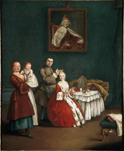 Frisören (The hairdresser) Målning av Pietro Longhi (1701-1785) 1760 Dim 63x51 cm Venedig, Ca 