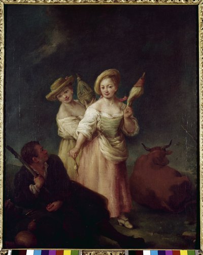 Spinnarna (The filatrici) - Målning av Pietro Longhi (1702-1785), olja på duk, 60x49 cm, ca 1760. Venedig, Querini Stampalia Foundation. av Pietro Longhi