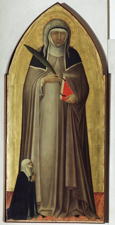 Polyptyk av Beata Umiltas liv (detalj av Beata) - Detrempe på trä av Pietro Lorenzetti