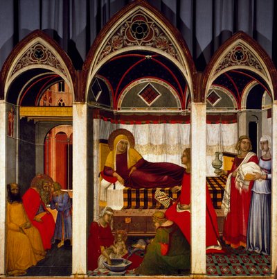 Triptyk över jungfruns födelse av Pietro Lorenzetti