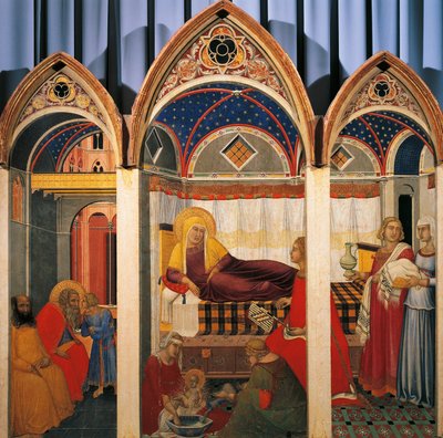 Triptyk över jungfruns födelse av Pietro Lorenzetti