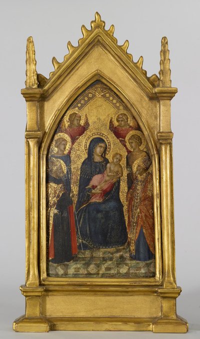Jungfru och barn med heliga Augustinus, Nicholas, Catherine, Lucy och änglar, ca 1340-45 (tempera och bladguld på panel) av Pietro Lorenzetti