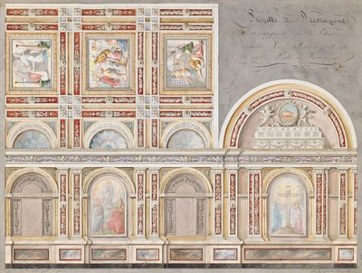 Studie av fresken av Giacomo Cordella i det inre av Chiesa della Pieta, Fermo (penna, penna & brunt bläck & w/c på papper) av Pietro Lucchini