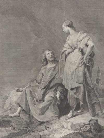 Kristus och Samariens kvinna vid brunnen, från serien med 112 avtryck av helgen..., 1743-63 av Pietro Monaco