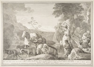 Esau och hans familj skiljer sig från Jakob Esau med sina hustrur söner och substanser sepa ..., 1743-63. av Pietro Monaco