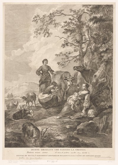 Israelitiska kvinnor vallar hjorden Donne Israelite che pascono la greggia (titel på objekt) Nya och Gamla testamentet (serietitel) av Pietro Monaco