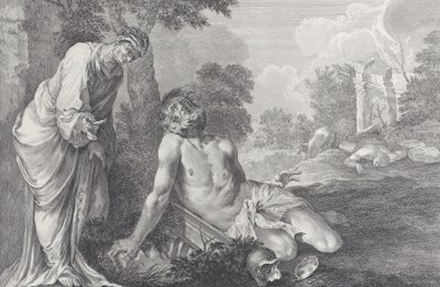 Job tillrättavisad av sin hustru, 1730-39. av Pietro Monaco