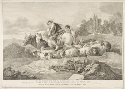 En av Noas söner som går för att befolka en del av jorden Uno de figli di Noè c..., 1743-63. av Pietro Monaco