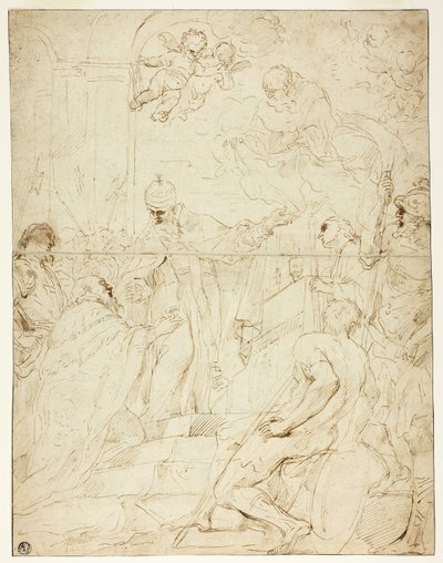 Sankt som visar sig för härskare (recto); Flygande putto (omvänd) av Pietro Novelli
