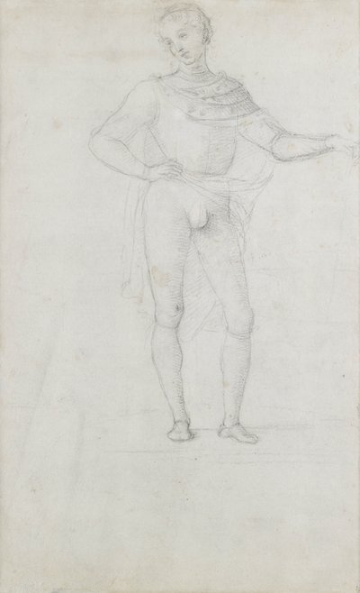 A Study for a Figure in an Adoration of the Magi (svart krita) av Pietro Perugino