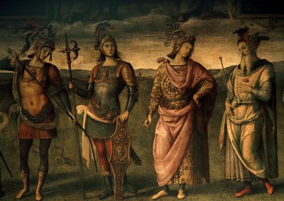 Leonidas Lacedaemonian, Horatius Cocles, Publius Scipio, Perikles från Aten, Allegorier om styrka och nykterhet med sex antika hjältar av Pietro Perugino