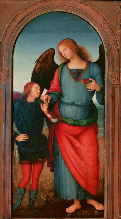 Polyptic of the Chartreuse of Pavia: "" Tobie and the Archangel Gabriel"" Målning av Pietro Vannucci dit il Perugino (The Perugin av Pietro Perugino