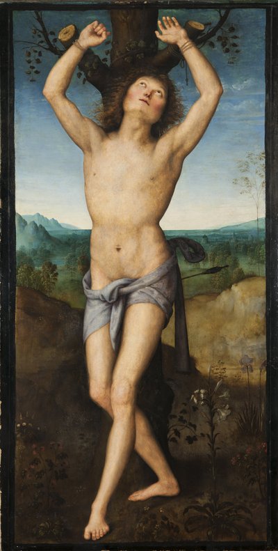 Saint Sebastien - Saint Sebastian, av Perugino (ca 1450-1523). Olja på trä. Mått: 174x88 cm. Nationalmuseum Stockholm av Pietro Perugino