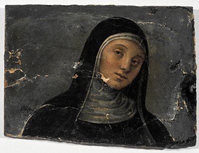St Scholastica (olja på trä (fragment) av Pietro Perugino