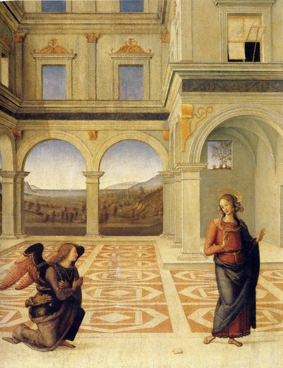 Bebådelsen, ca 1498 av Pietro Perugino