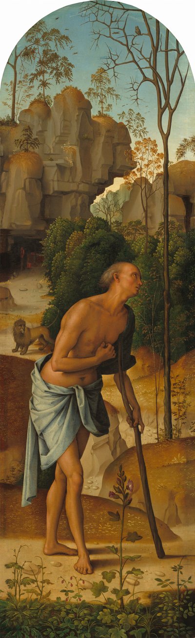 Korsfästelsen med Jungfrun, Sankt Johannes, Sankt Hieronymus och Sankta Maria Magdalena [vänster panel] av Pietro Perugino