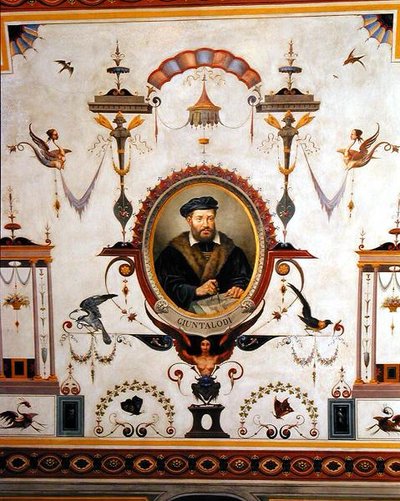 Porträtt av Giuntalodi, detalj från taket på Sala del Sindaco av Pietro Pezzati