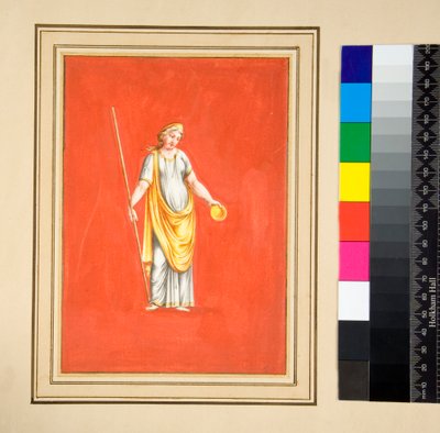 Kvinnofigur med stephane (svart krita, en del med penna och brunt bläck. färgad med akvarell) av Pietro Santi Bartoli