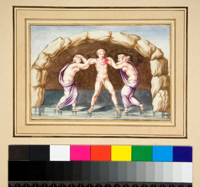 Hylas och nymferna (svart krita, några med penna och brunt bläck. färgad med akvarell) av Pietro Santi Bartoli