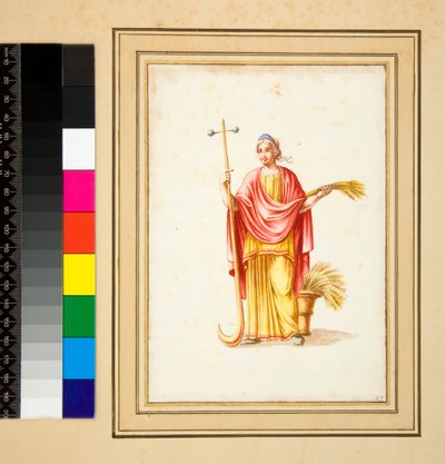 Stor design av en vägg med målningar. (svart krita, en del med penna och brunt bläck. färgad med akvarell) av Pietro Santi Bartoli