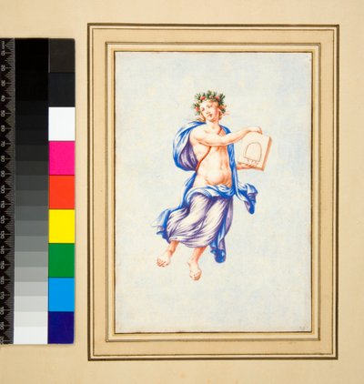 Mansfigur svävande (svart krita, en del med penna och brunt bläck. färgad med akvarell) av Pietro Santi Bartoli