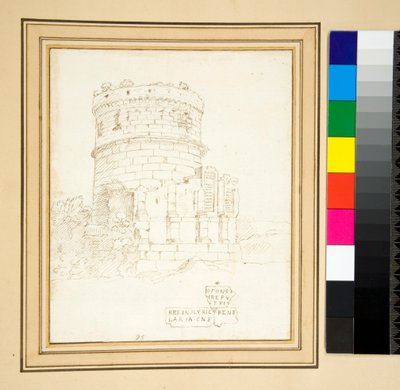 P e n skiss av Plautiis grav (penna) av Pietro Santi Bartoli