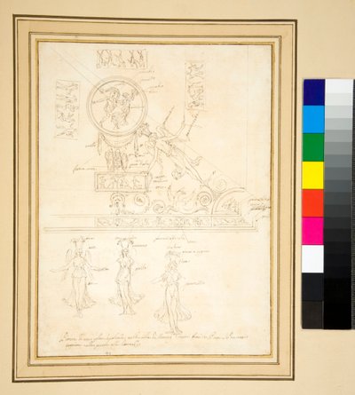 Skiss av en del av en takfresk (penna) av Pietro Santi Bartoli