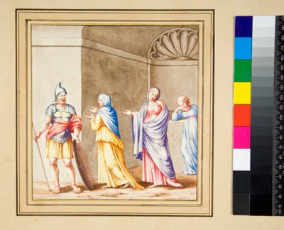 Den så kallade Coriolanus (svart krita, en del med penna och brunt bläck. färgad med akvarell) av Pietro Santi Bartoli