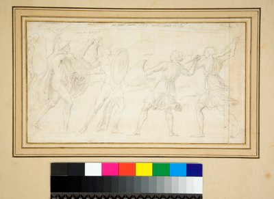 Två amasoner slåss mot två krigare (penna) av Pietro Santi Bartoli