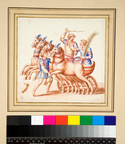Två vagnförare (svart krita, några med penna och brunt bläck. färgad med akvarell) av Pietro Santi Bartoli