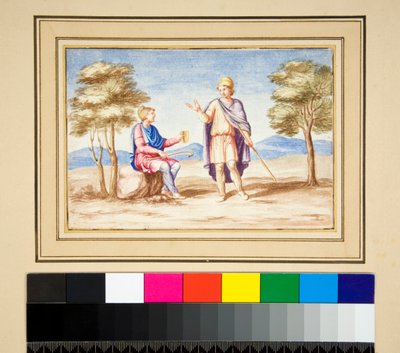 Två män i Phrygain Caps (svart krita, några med penna och brunt bläck. färgad med akvarell) av Pietro Santi Bartoli