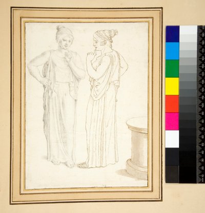 Två vyer av en bronsstatyett (penna och penna) av Pietro Santi Bartoli