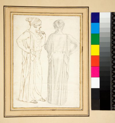 Två vyer av en bronsstatyett (penna och penna) av Pietro Santi Bartoli
