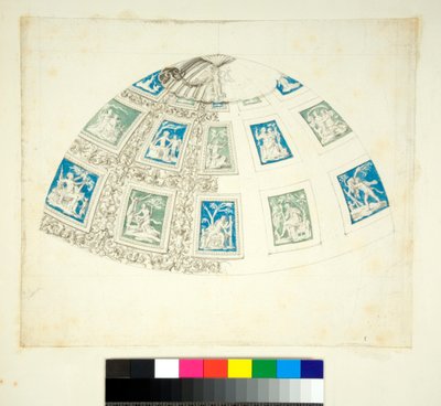 Valv av Villa Madama (svart krita, en del med penna och brunt bläck. färgad med akvarell) av Pietro Santi Bartoli