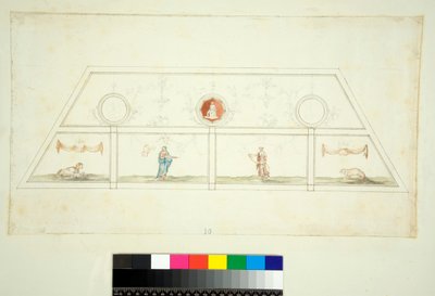 Valv av Villa Madama (svart krita, en del med penna och brunt bläck. färgad med akvarell) av Pietro Santi Bartoli
