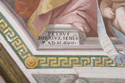Konstnärens signatur, Jungfru Marias kröning (fresk) (detalj 3496331) av Pietro Sorri