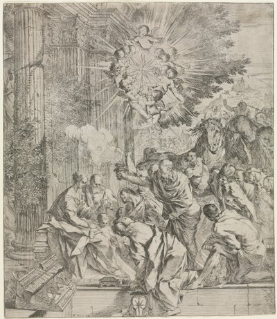 Tillbedjan av männen, 1636-1638. av Pietro Testa