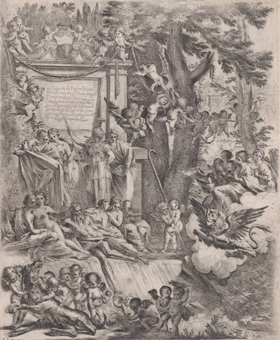 En allegori för att hedra kardinal Franciottis ankomst som biskop av Lucca, 1637. av Pietro Testa