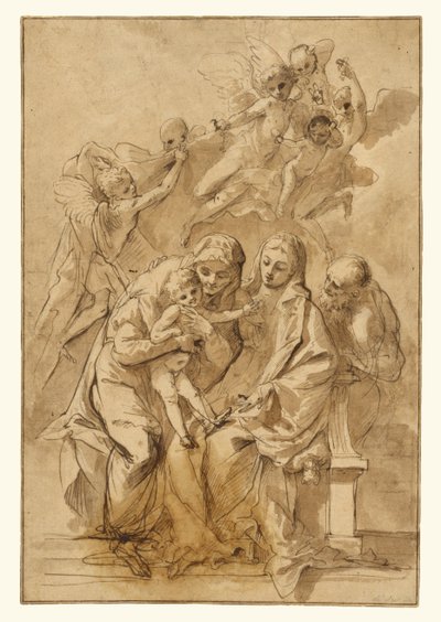 Heilige Familie mit der heiligen Anna (recto); Figurenskizzen (verso) av Pietro Testa