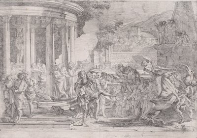 Sinorix bars från Artemis tempel i ett försök att undkomma effekterna av giftet..., ca. 1640. av Pietro Testa